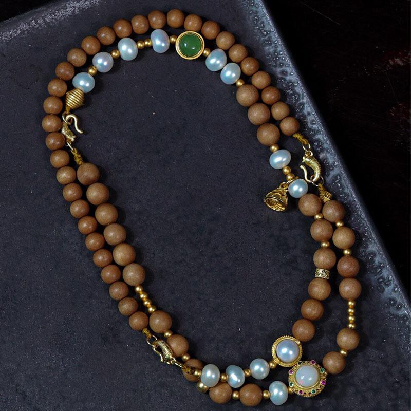 

Sandalwood & Pearl Beads Bracelet: Indian-Chinese Style Bracelet: 5mm*32 beads