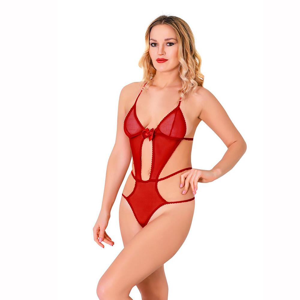 

Женское сексуальное женское боди, красное кружевное тюлевое боди - 932