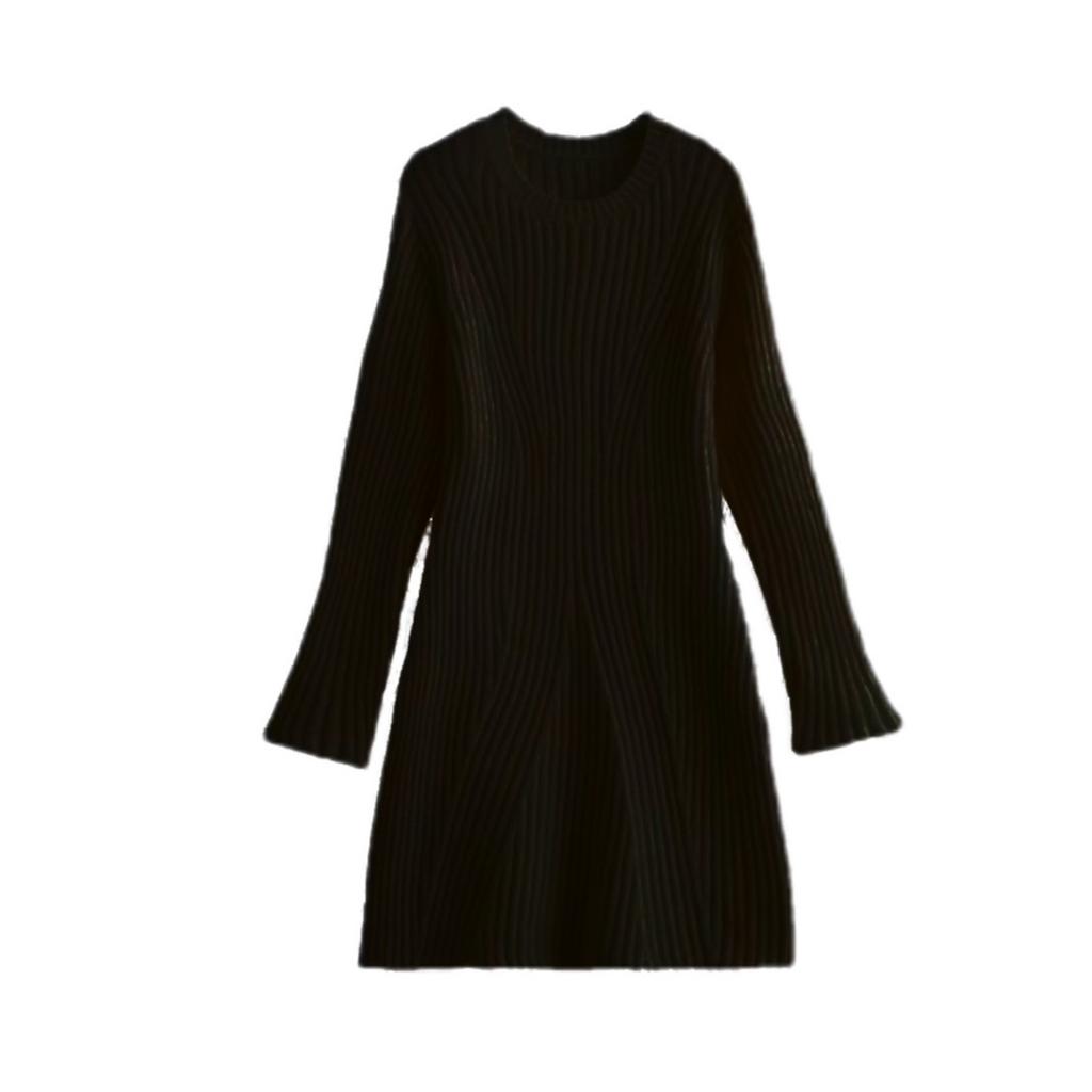 Dámské jednobarevné temperované šaty s volným svetrem a kulatým výstřihem