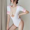 Pink Blue Big Round Collar Student Sailor Cosplay Uniform Swimsuit Bodysuit Open Crotch Jumpsuit Underwear Sexy Lingerie Set
