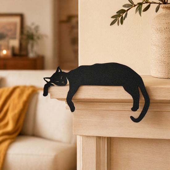 Festive Door Decor 3D Printed Sleeping Cat Top Decor, Lazy Kitten Silhouette Ornament, Self-Adhesive Cartoon Indoor Home Ornament Animal for