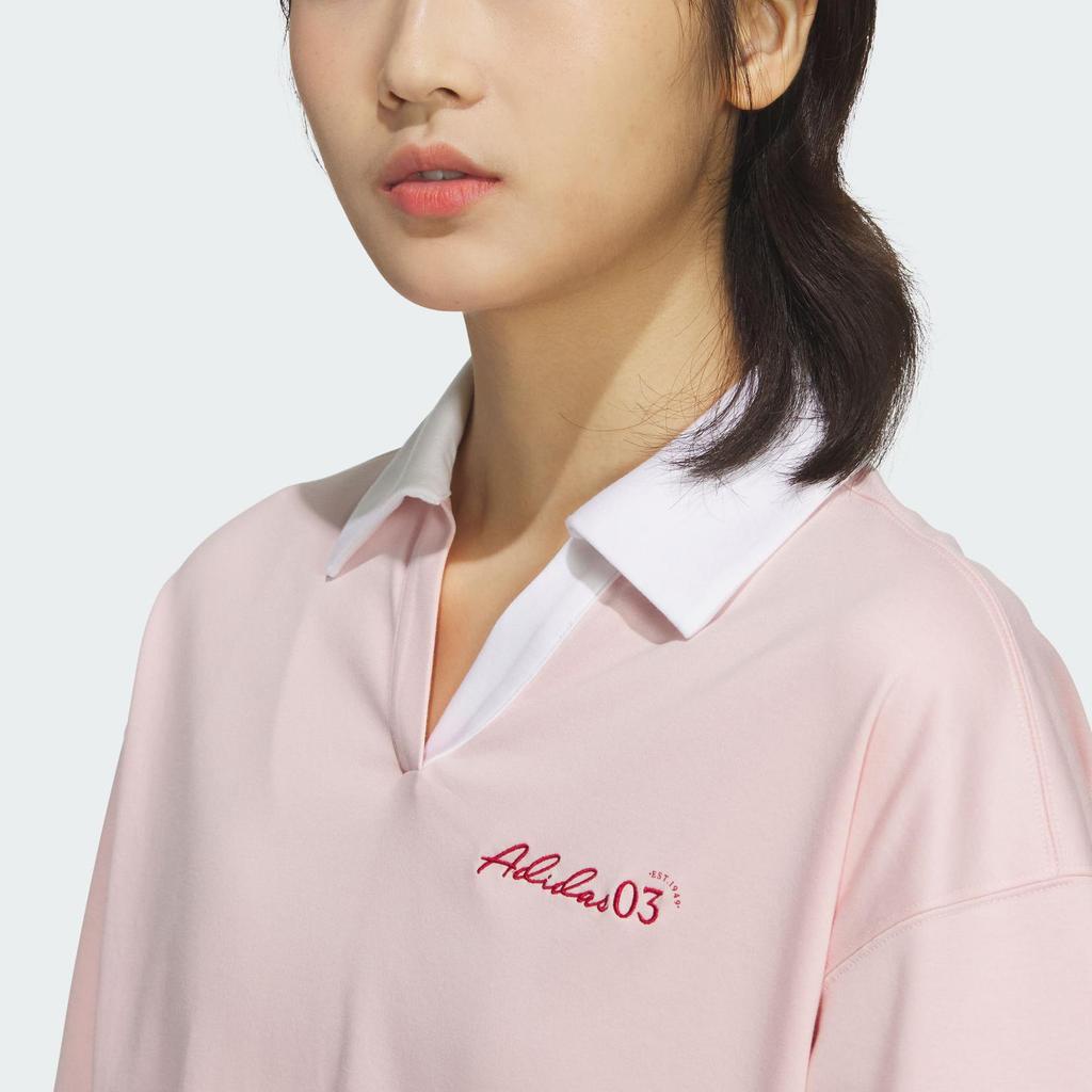 Adidas Verbiage Loose Fit Short Sleeve Polo Shirt Women Casual Daily Tops Light Pink JZ1584