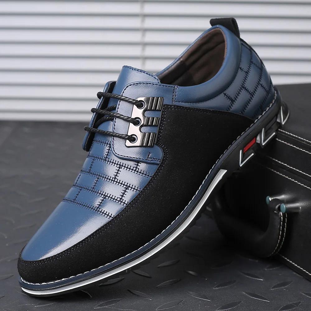 New Men's Sports Shoes Fashion Brand Classic Lace Up Casual Loafers Leather Shoes Black Business Men's Shoes Plus Large Size