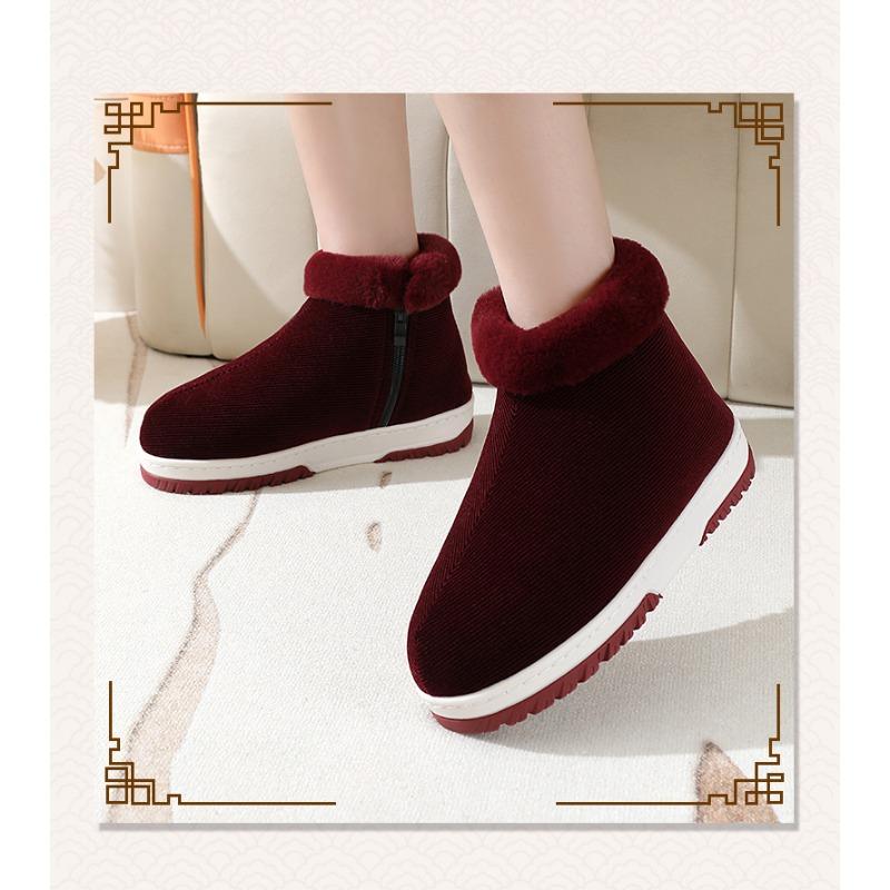 Женские зимние тапочки из хлопка на толстой подошве с каблуком-мешком — фото 9