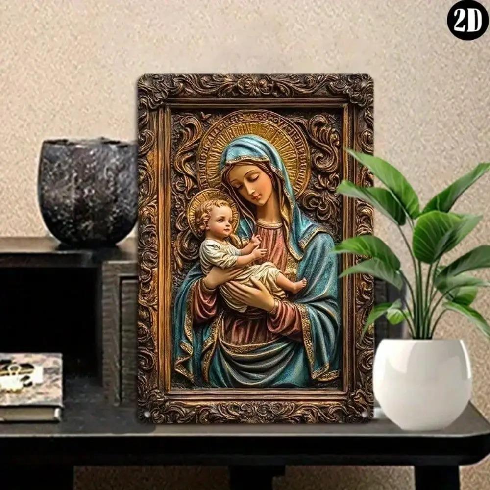 Religious Wall Art Jesus Mary Vintage Metal Tin Sign for Home Decor 20x30cm