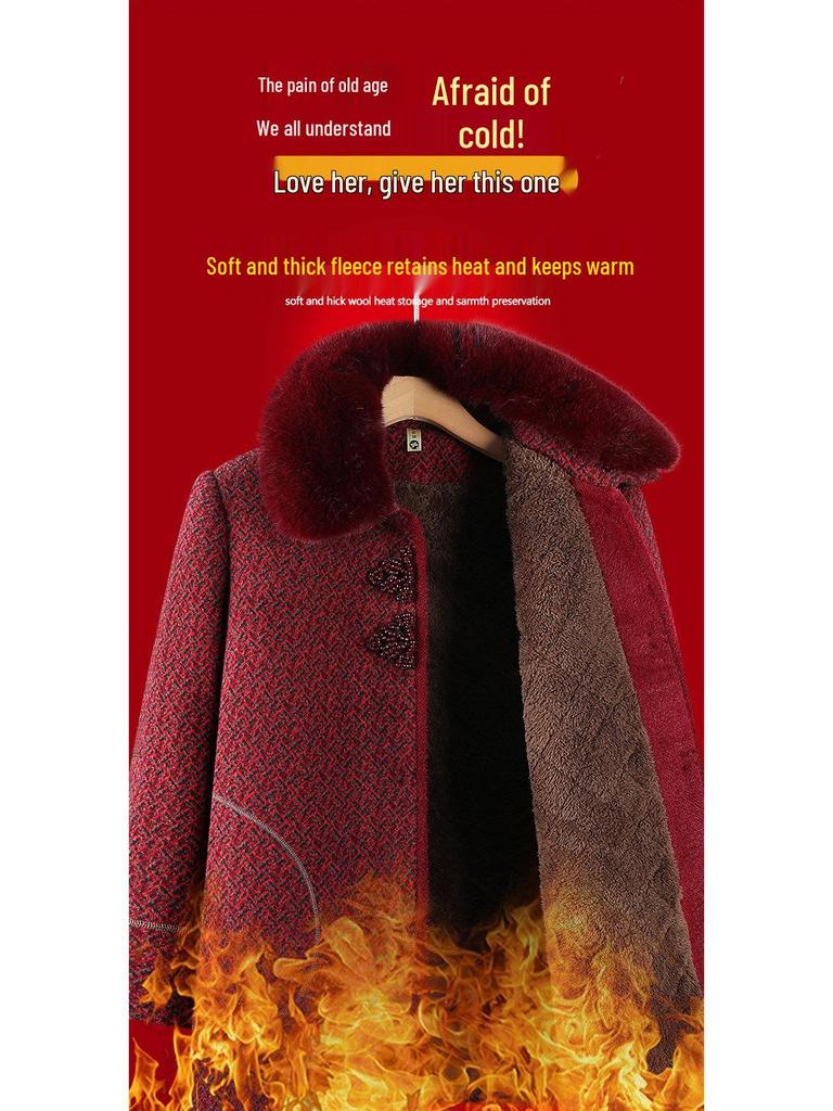 Elderly Women's Stylish Mink Velvet Thickened Winter Coat