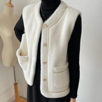 Kadın Yelek Pamuk Sonbahar Kış Kolsuz Üstler Örme Kazak Yelek Oversize Kalınlaştırılmış Kuş Tüyü Günlük V Yaka Yelek