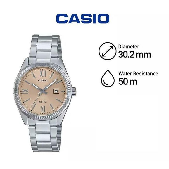 Montre Femme - Casio - Classique - Fond Beige - Étanche 50m - Mouvement Quartz