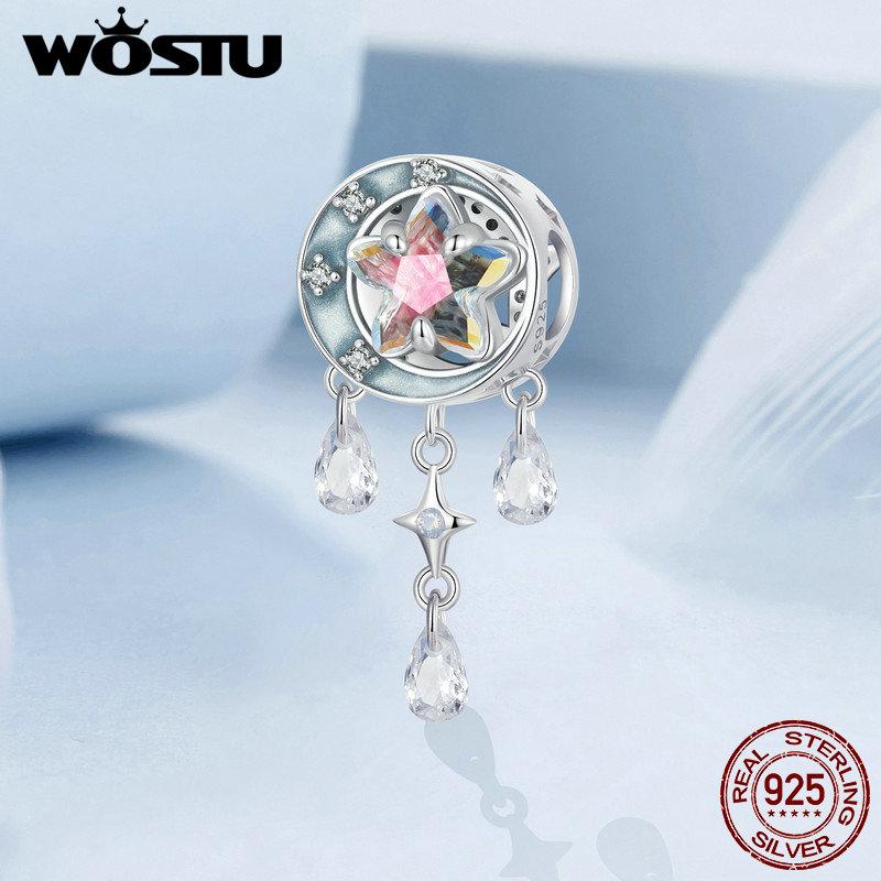 WOSTU Dreamcatcher Charms Flower Pendant 925 Sterlign Silver Moon Star Beads Fit Original Bracelet DIY Necklace Birthday Jewelry