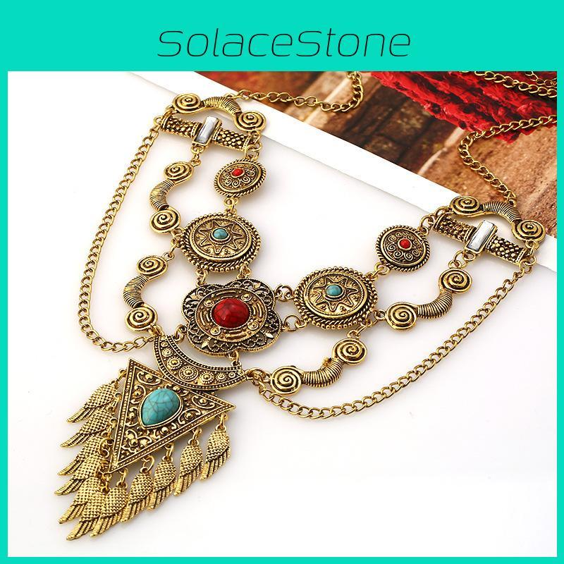Ethnic Style Simulation Gemstone Decoration Women Necklace And Earring Set For Boho Fashion Lovers