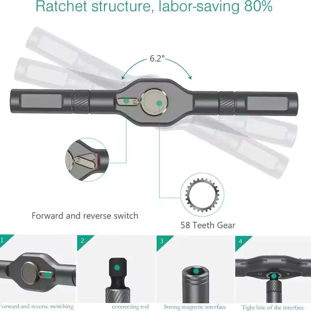 Magnetic Ratchet Screwdriver Kit 32-in-1, T-Handle Torque Driver with Removable Magnetizer, Multi-Bit DIY Hand Tool Set