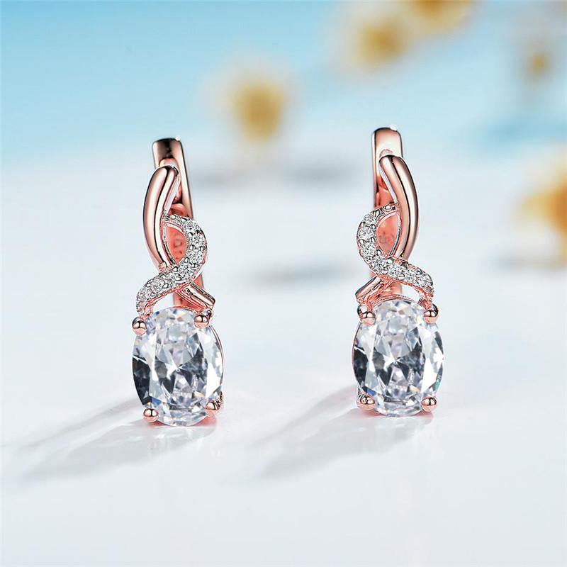 Classic Red Oval Zircon Multicolor Crystal Birthstone Hoop Earrings Champagne Gold Color Wedding  For Women