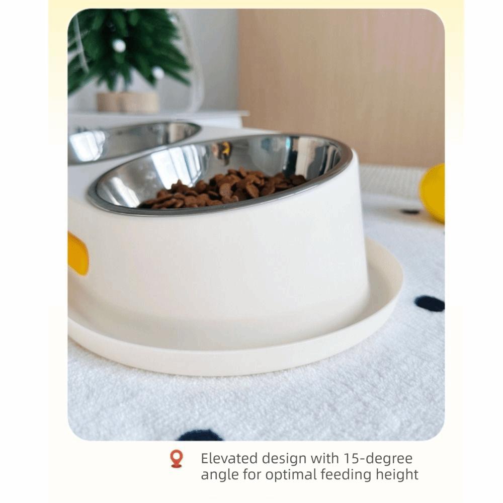 Stainless Steel Dog Double Bowl Anti Slip Large Capacity Pet Drinking Bowl with Stand Cute Duck Shape Detachable