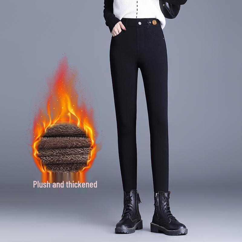 

Женские облегающие черные леггинсы на флисовой подкладке весна-осень 2025 L чёрный