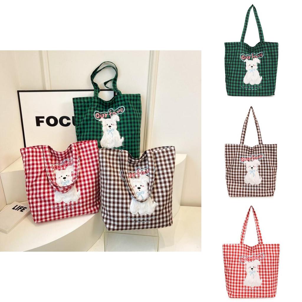 Cartoon Plush Dog Embroidered Canvas Shoulder Bag With Spacious Storage For Students And Teens