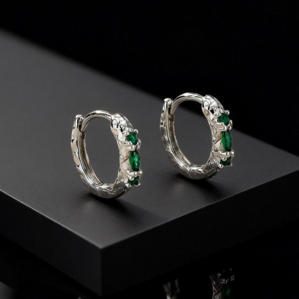 High Quality Fashion Green Cubic Zirconia Snake Shape Hoop Earrings for Men Punk Gothic Jewelry Party Daily Wear