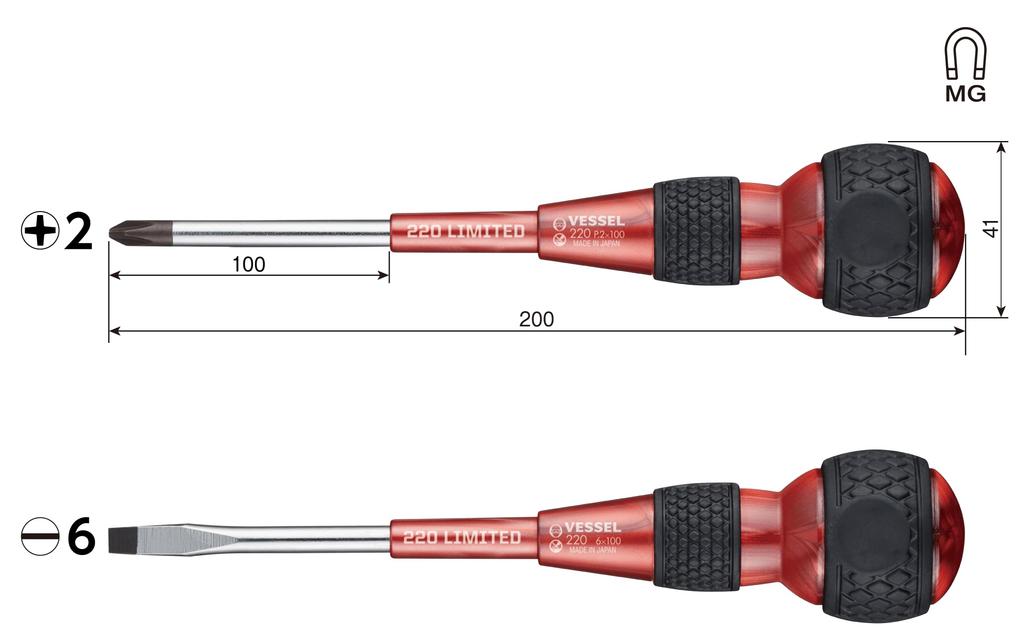 VESSEL Ball Grip Driver Premium Set of 2 (Red) 220-2PS-PRE