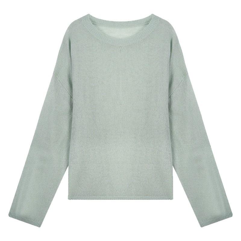 Tencel wool blended crew neck knitted bottoming shirt women's early autumn soft waxy light pullover long sleeve lazy wind sweater thin