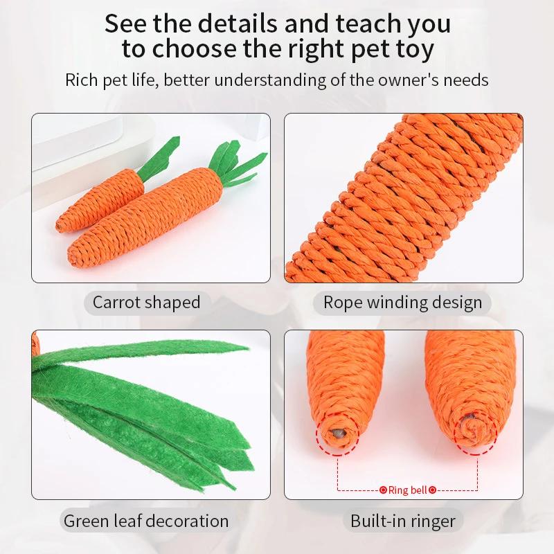 Carrot Pet Cat Toy Paper Rope Chew Toys Built-in Bell Small Animals Bite Resistant Rope Scratcher Clean Teeth Chew Interactive