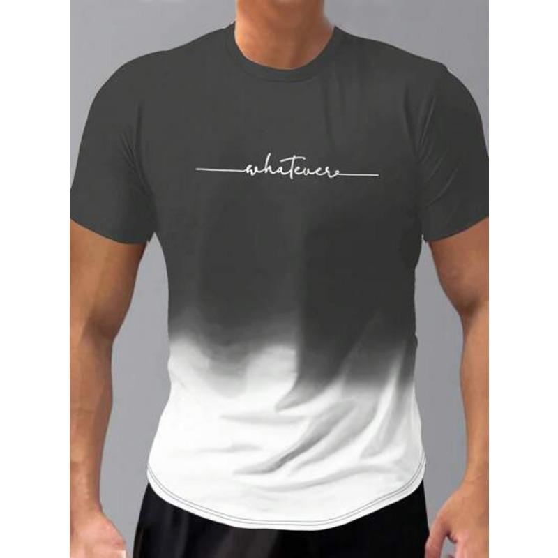 Summer Round Neck 3D Gradient Letters Print Top Fashionable Casual Short Sleeved Men's T-shirts