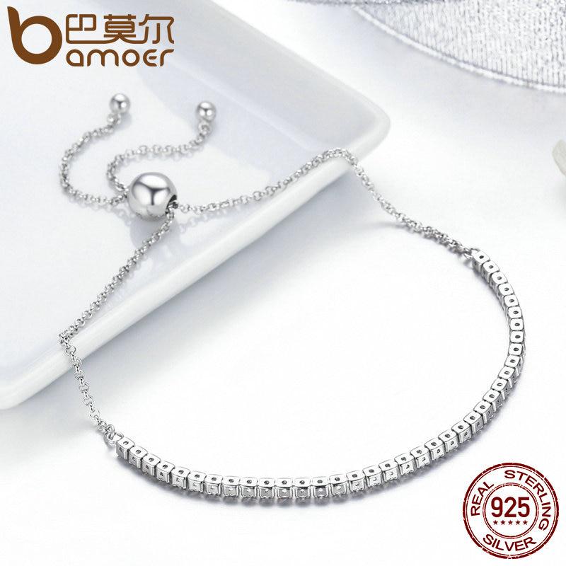 BAMOER Wyróżnione oferty marki 925 Sterling Silver Sparkling Strand regulowana bransoletka