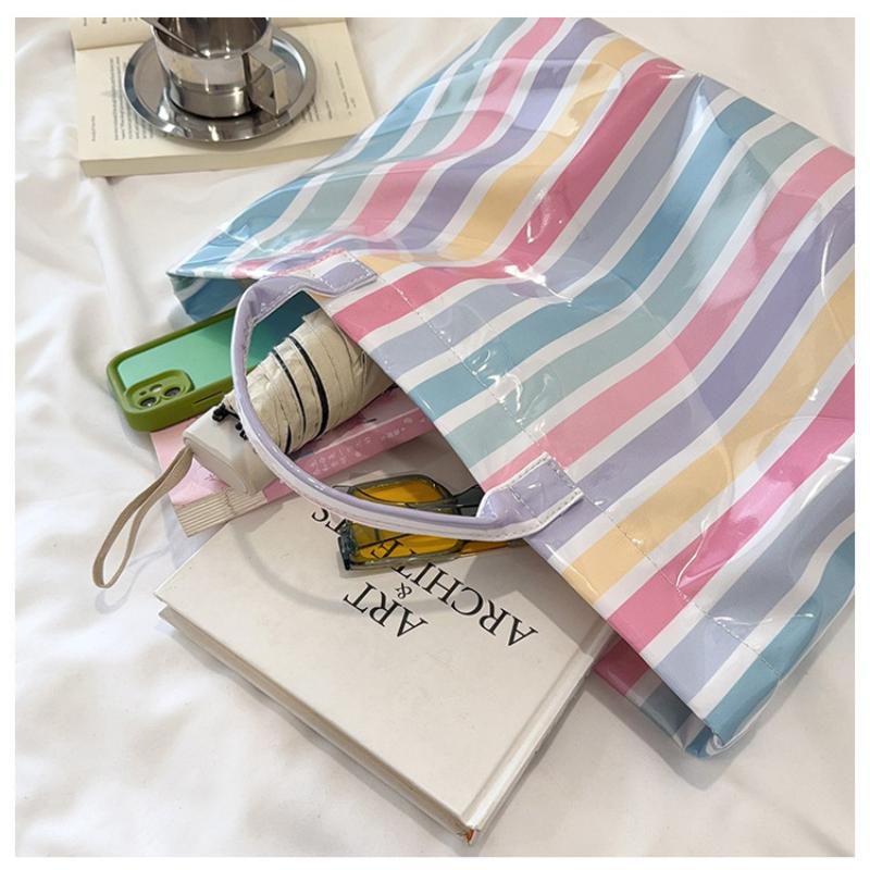 Efficient Striped Tote Bag Large Capacity Shoulder Handbag for Travel Needs