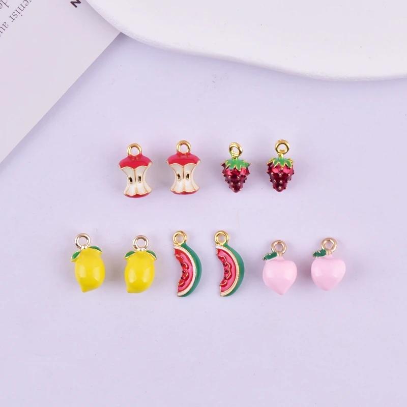 10Pcs 3D Style Fruit Lemon Beach Strawberry Avocado Enamel Metal Charms Pendant For Diy Earring Keychain Jewelry Making
