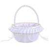 European White Pearl Flower Girl Basket – Satin Trim for Wedding Petals