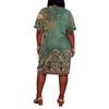 Summer Plus Size V Neck Short Sleeve Knee Pocket Print Casual Dress For Women