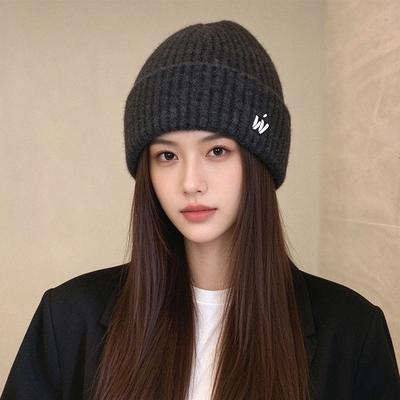 New Embroidered Wool Blended Knitted Hat Women's Autumn and Winter Versatile Face Small Warm Ear Protection Big Head Circumference Wool