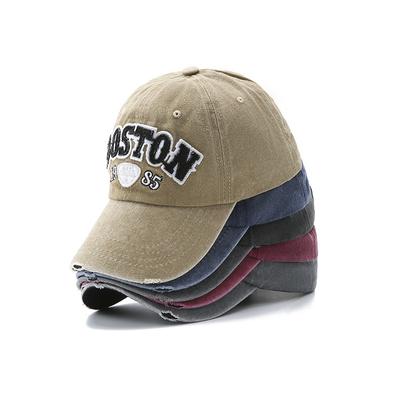 Baseball Cap Retro-style Sun Hat Washed Denim Spring Autumn Baseball Cap BOSTON Embroidery Cap Hip Hop Fitted Cap