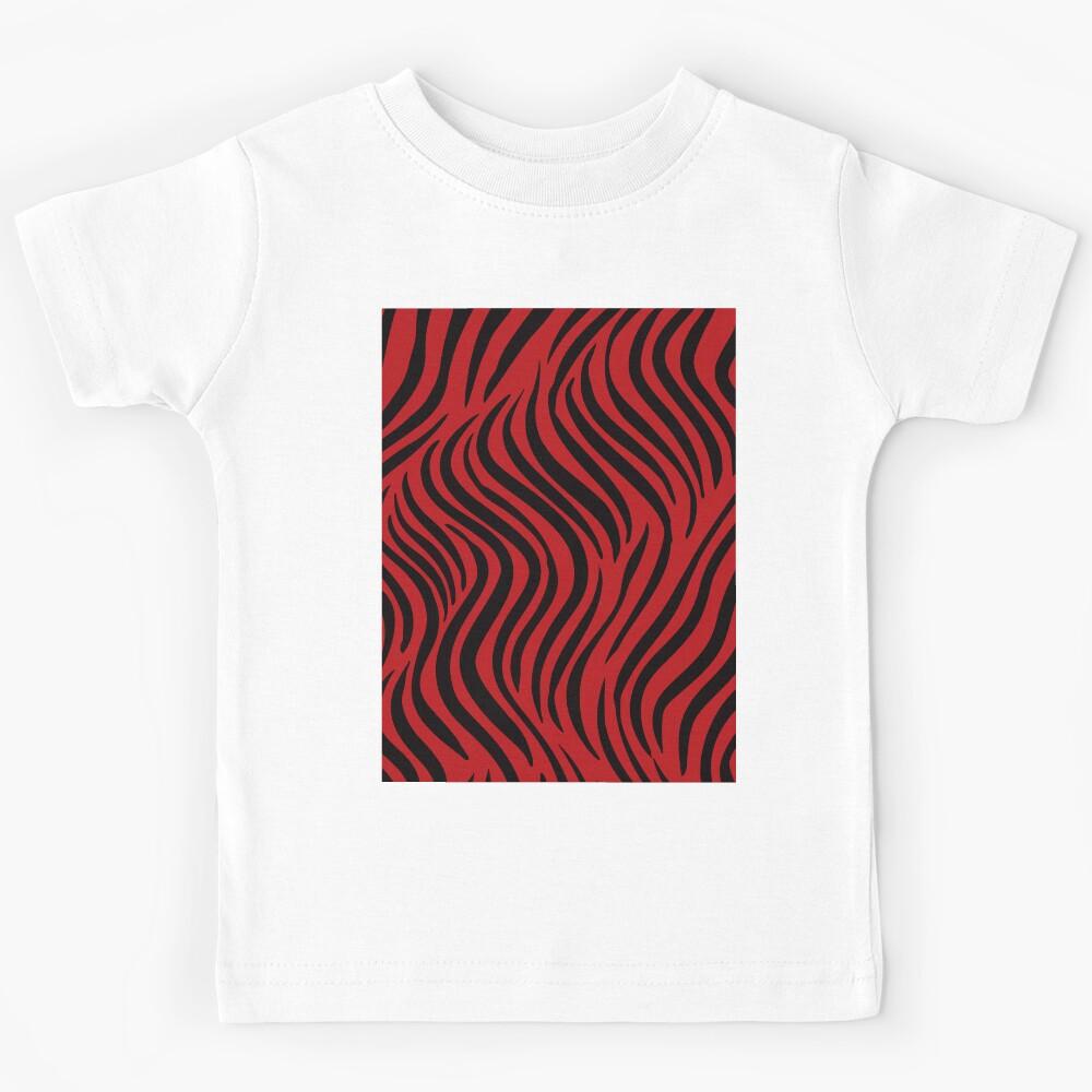 A design of a tiger pattern in bold red and black stripes. Kids T-Shirt 150