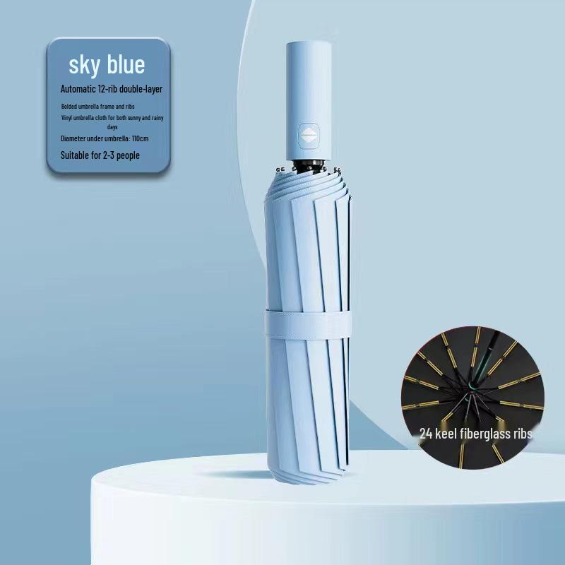 24-Rib Automatic Folding Umbrella: High-End, Large, UV Protection for All Weather