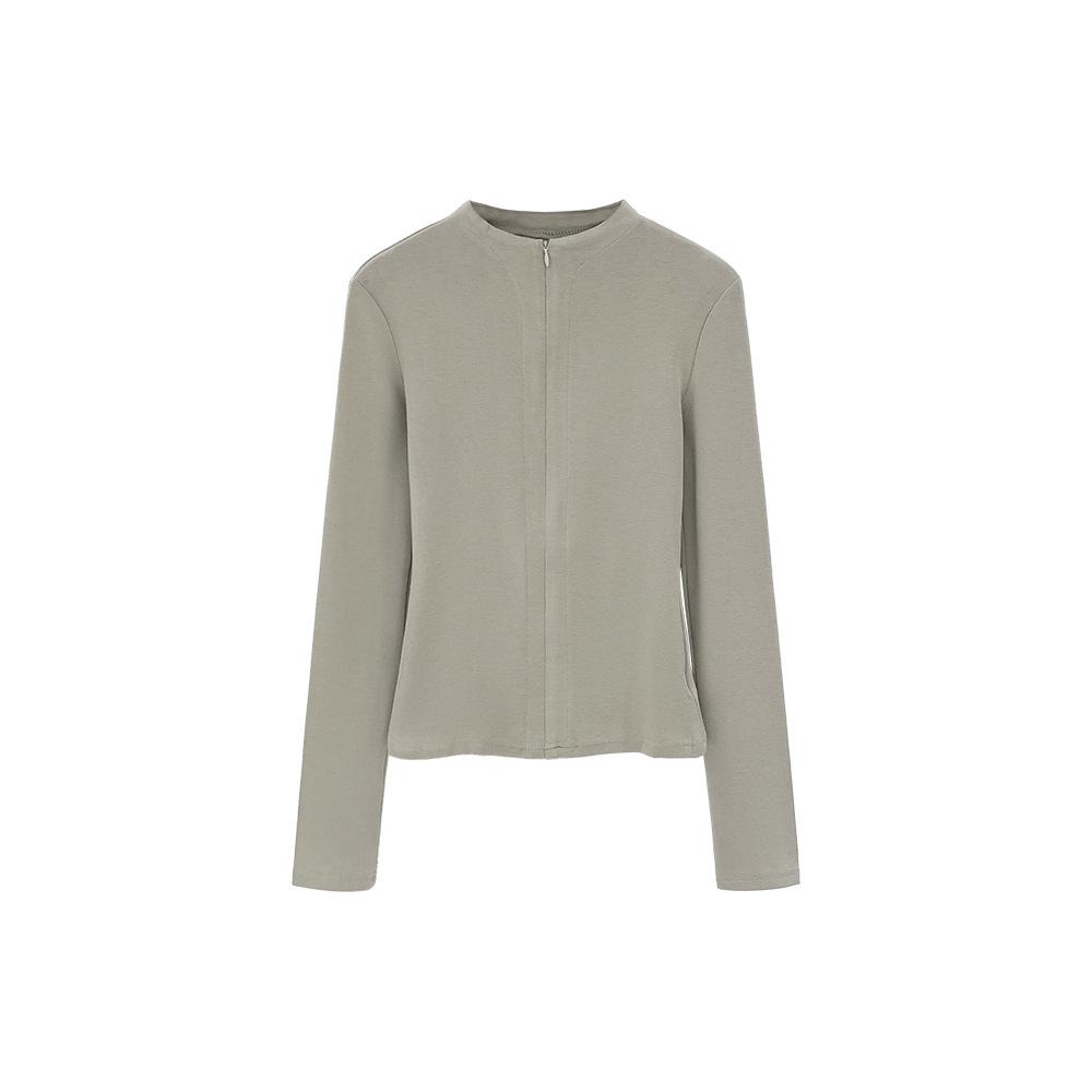 Women's Elegant Stand-Up Collar Spicy Girl Half-Zip Brushed Warm Long Sleeve Top for Autumn/Winter