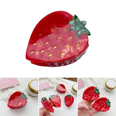 Internet Celebrity Taking Photo Ponytail Hair Claw with Red Strawberry Shape Hair Catch for Woman Teens High Ponytail