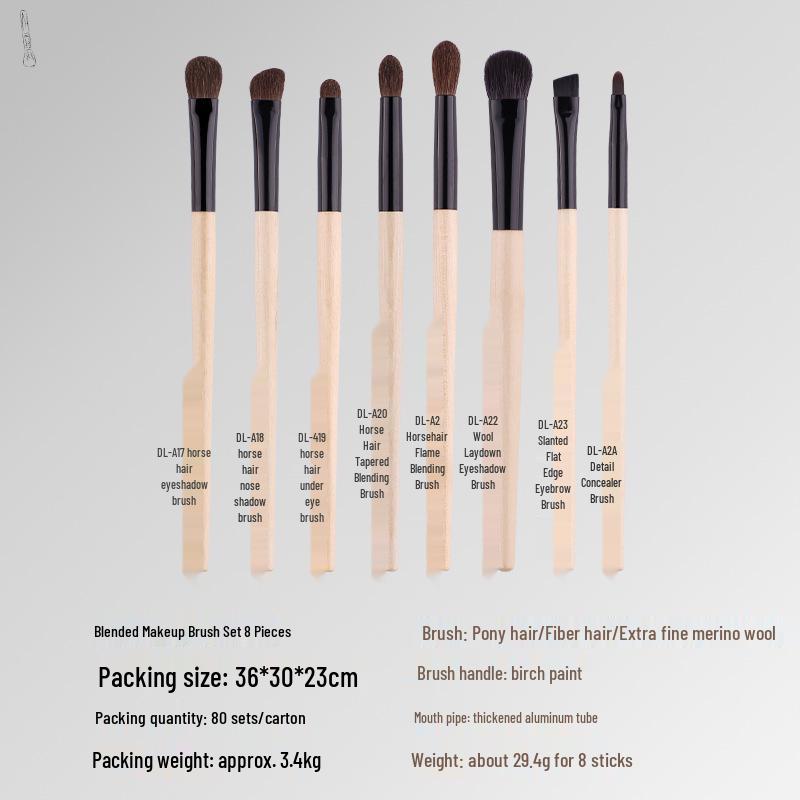 5/8-Piece Eye Brush Set: Pony Hair Blending, Luminous Wood Handle, Slanted Eyebrow, Eyeshadow, Concealer Brushes