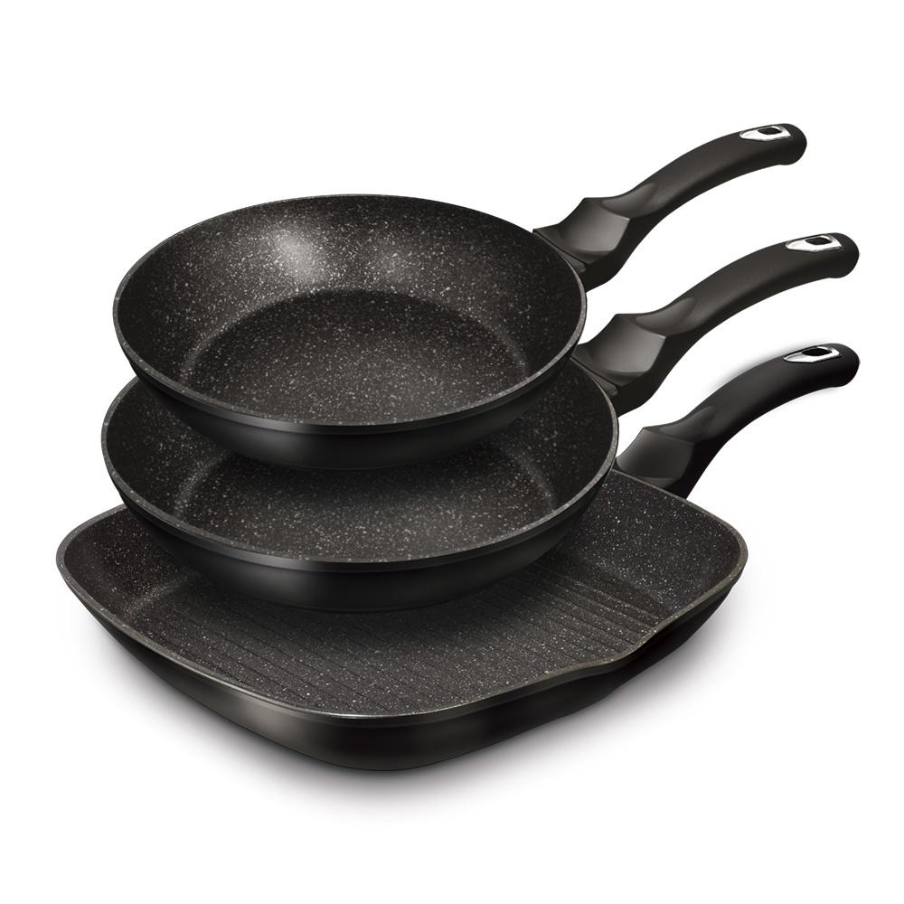 Set Of 3 Granite Pans Berlinger Haus Bh-6157 Black Silver