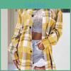Cotton Polyester Plaid Shirt With Pockets For Casual Women