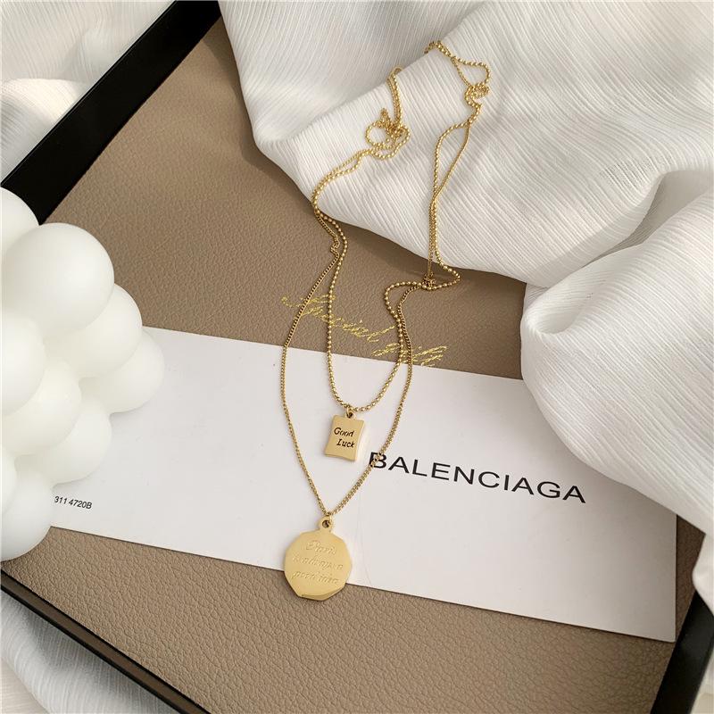 Titanium Steel Double Layer Letter Pendant Necklace for Women - Cool Style Clavicle Chain, Good Luck Charm.