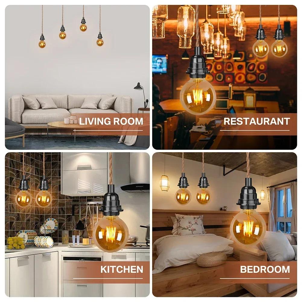 4.5/3.5M Pendant Lights Ceiling Lighting Fitting E27 Lamp Bases Suspended Kit with Plug In Cord Hemp Rope Rustic Hanging Lamps