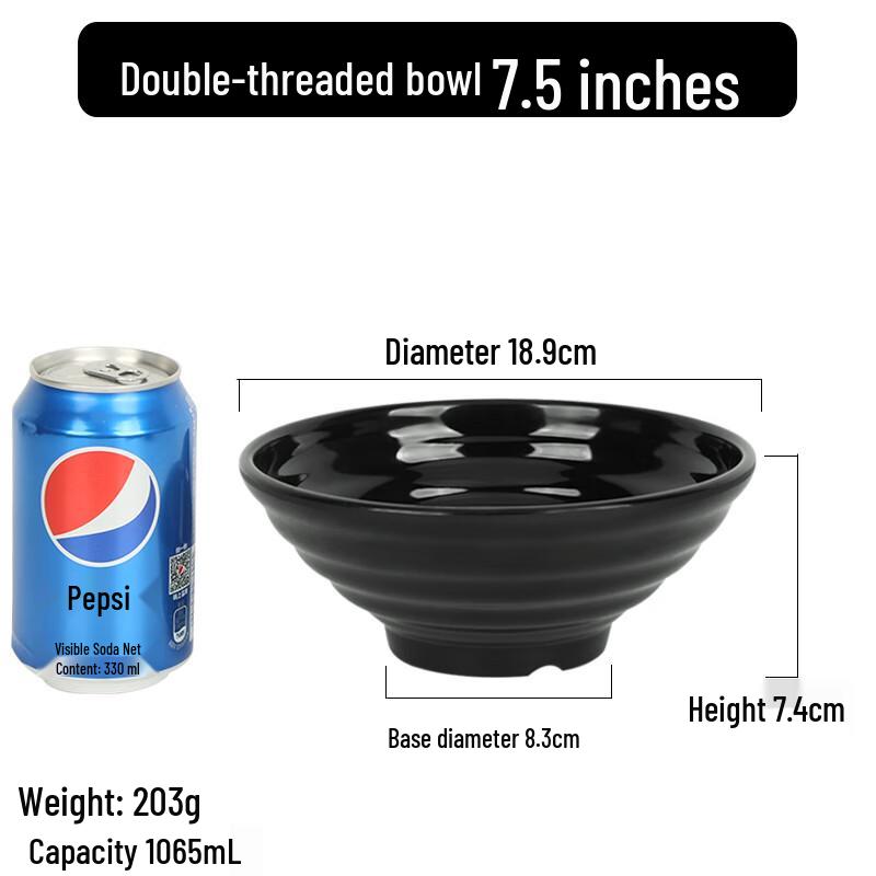 Qianxing Bright Black Melamine Noodle/Soup Bowl 7.5 Inch