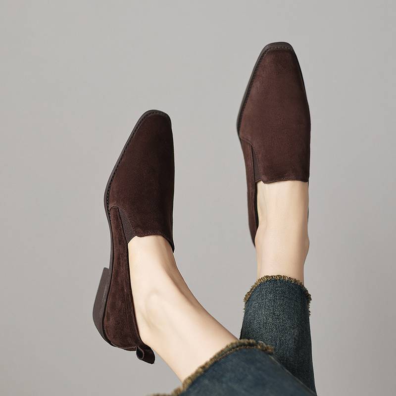 Krazing Pot Sheep Suede Round Toe Med Heels Summer Shoes Solid Big Size 42 Slip on Women Oxford Shoes Shallow Pumps