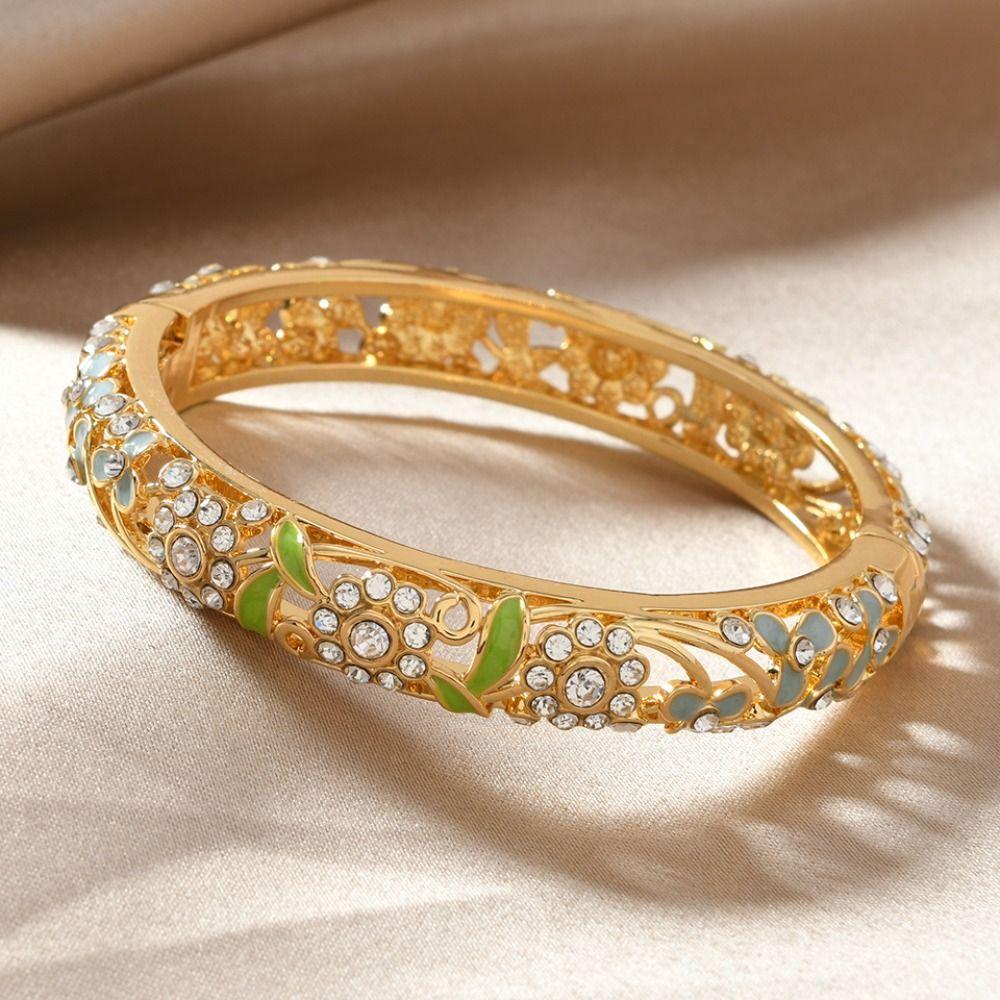 Chinese Style Hollow Out Flower Bangle Traditional Women's Hand Bracelet  Woman