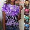 Summer Round Neck Floral Print Top  Fashionable Casual Short Sleeved Women's T-shirts