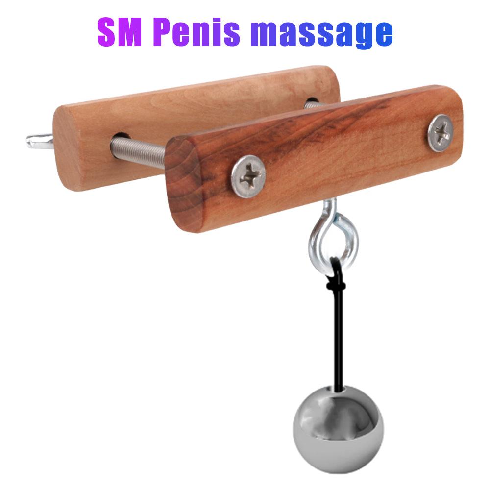 Stretcher Metal Ball Male Sex Toys Scrotum Pendant Ball Wooden Penis Rings Clamp Male Penis Training Testicle Crusher
