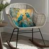 2D Flat- Boho Tropical Teal Macaw Parrot Throw Pillow Cover Gold Foil Palm Leaf Cushion Case for Home Decor