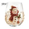 Elegant Wine Glass Set Creative Transparent Santa Claus Pattern Mug, 3D Embossed Christmas Aesthetic Tea Cups, Drinking with Tree Wreath Socks Design,