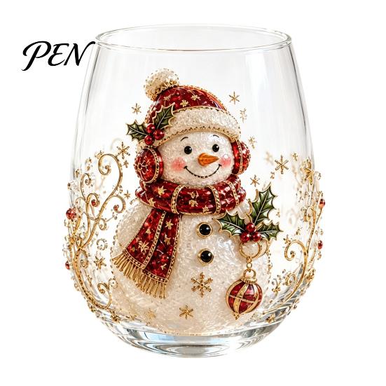Elegant Wine Glass Set Creative Transparent Santa Claus Pattern Mug, 3D Embossed Christmas Aesthetic Tea Cups, Drinking with Tree Wreath Socks Design,