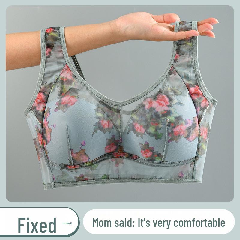 Mom's Style Seamless Mesh Comfort Vest—Women's Large Size, No-Wire, Printed Bra for Middle-Aged & Elderly