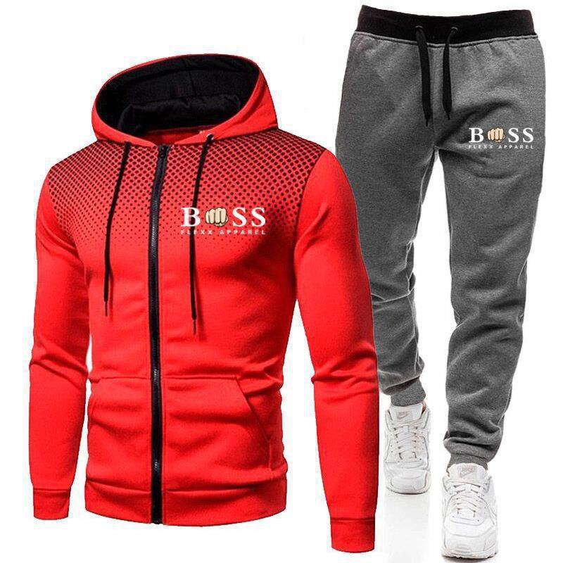 Herren Einfarbige Fleece Kapuzen Trainingsanzug Set Langarm Reißverschluss Oberteil Hose Sport Freizeit Outfit